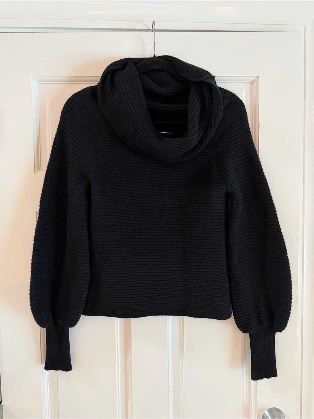A.L.C. Elin Black Wool Cashmere Ribbed Balloon Sleeve Sweater - XS